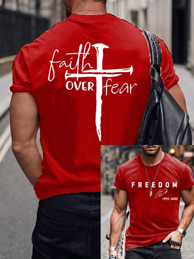 Red Charlie Kirk Freedom Shirt Faith Over Fear The Charlie Kirk Show Merch Tee Shirts - Image 2