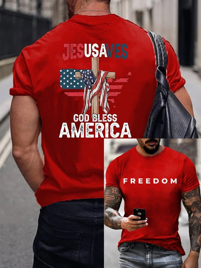Red Charlie Kirk Freedom Shirt JesUSAves God Bless America Wear Red For Charlie Kirk Day