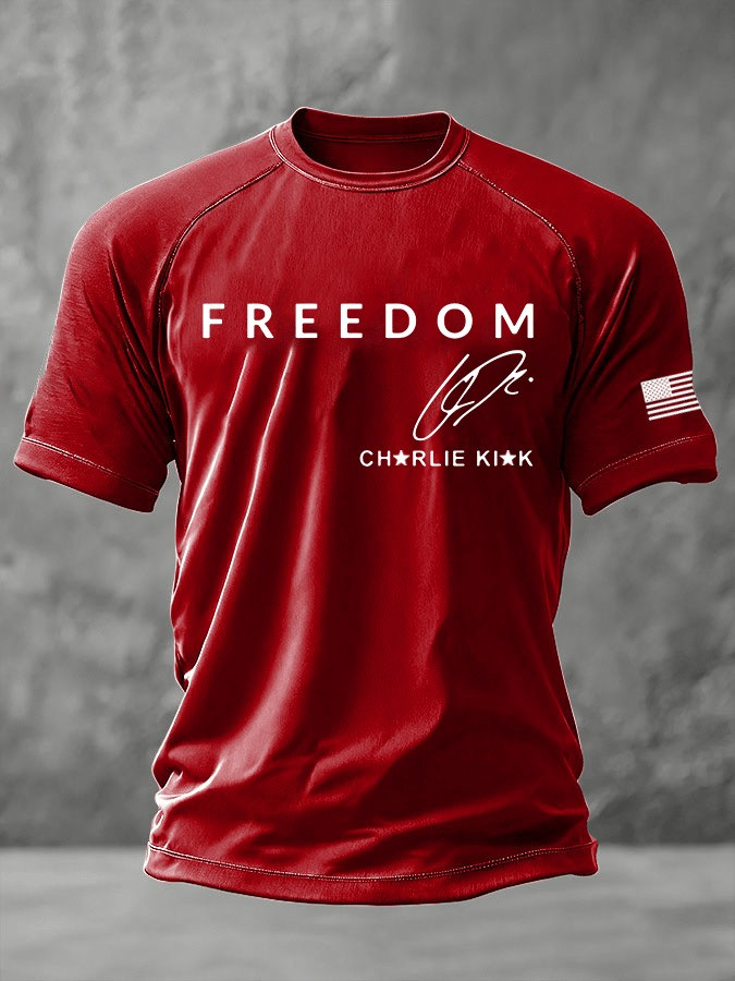 Red Charlie Kirk Freedom Shirt Men's Signed National CK Day Oct 14 Memorial Merch Apparel