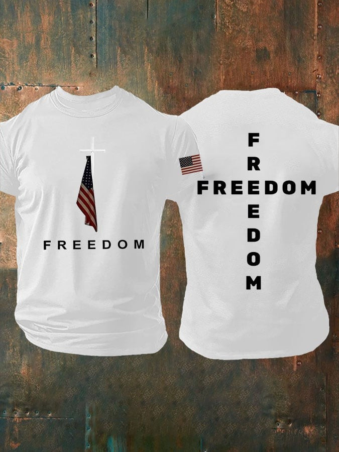 Red Charlie Kirk Freedom T-Shirt Christian Cross American Flag Wear Red Day 2025 Apparel - Image 2