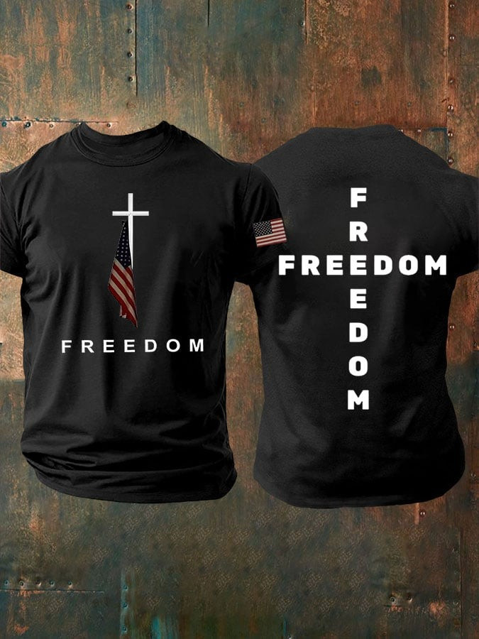 Red Charlie Kirk Freedom T-Shirt Christian Cross American Flag Wear Red Day 2025 Apparel - Image 3