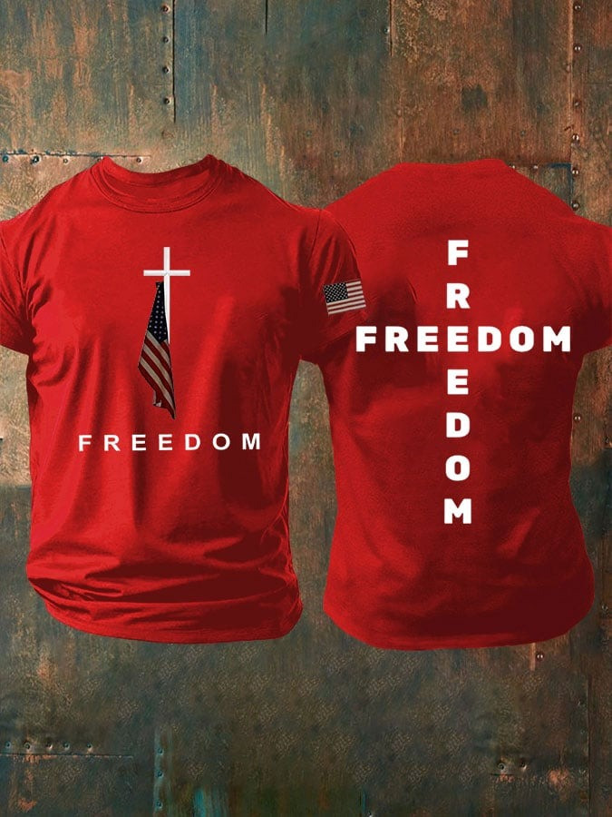 Red Charlie Kirk Freedom T-Shirt Christian Cross American Flag Wear Red Day 2025 Apparel