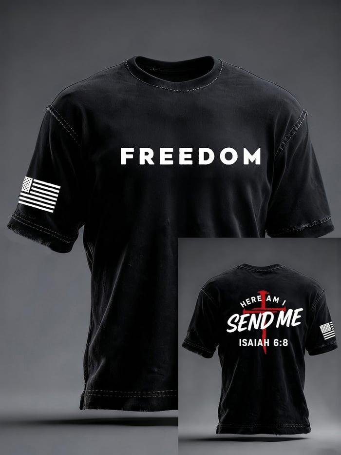Red Charlie Kirk Freedom T-Shirt Here Am I Send Me Faith Christian Clothing For Supporters