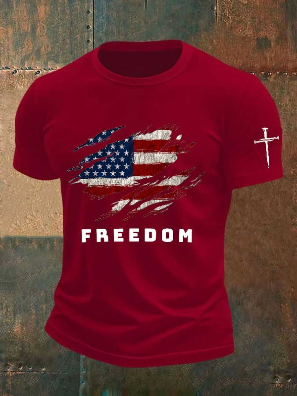 Red Charlie Kirk Freedom Tee Shirt Faith Cross American Flag Wear Red For Charlie Kirk Day