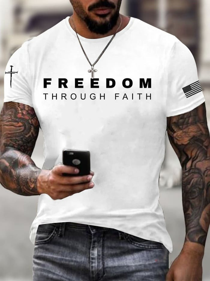 Red Charlie Kirk Freedom Through Faith T-Shirt Wear Red On October 14 Birthday Tribute