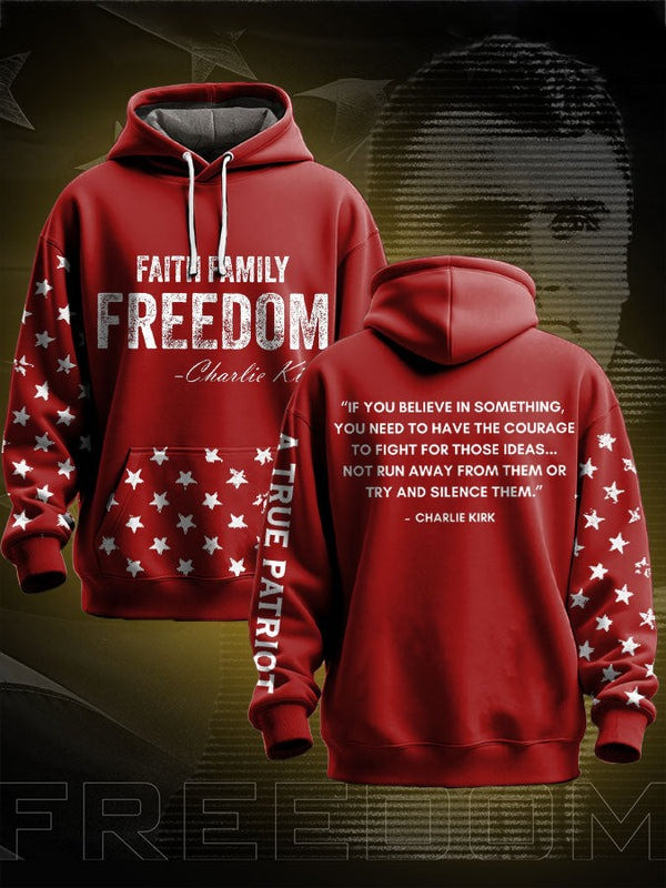 Red Charlie Kirk Hoodie Faith Family Freedom If You Believe In Something October 14 Merch - Image 2