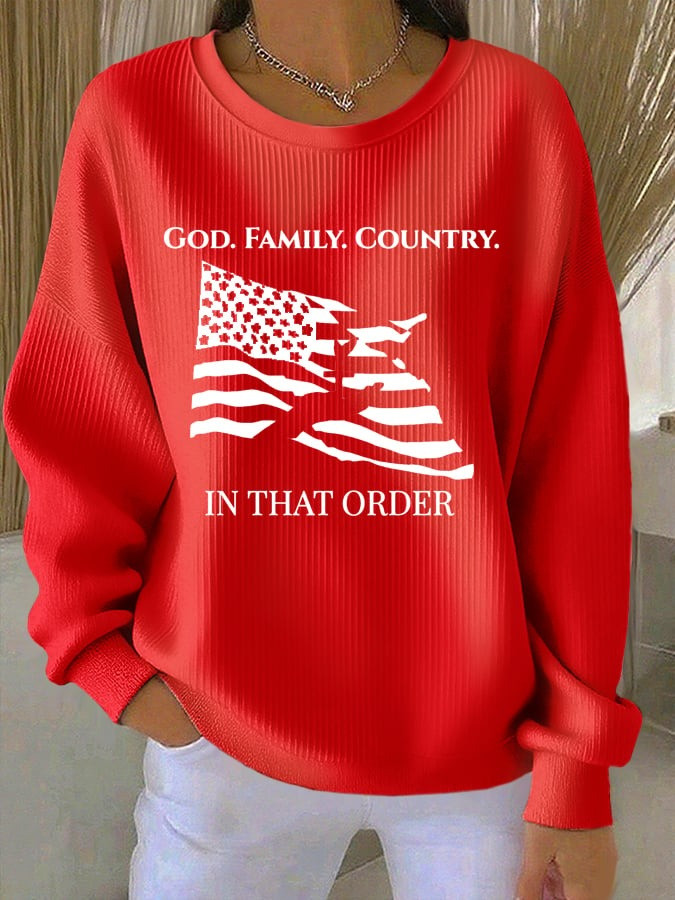 Red Charlie Kirk Memorial Merch Sweatshirt Women's God Family Country In That Order Apparel