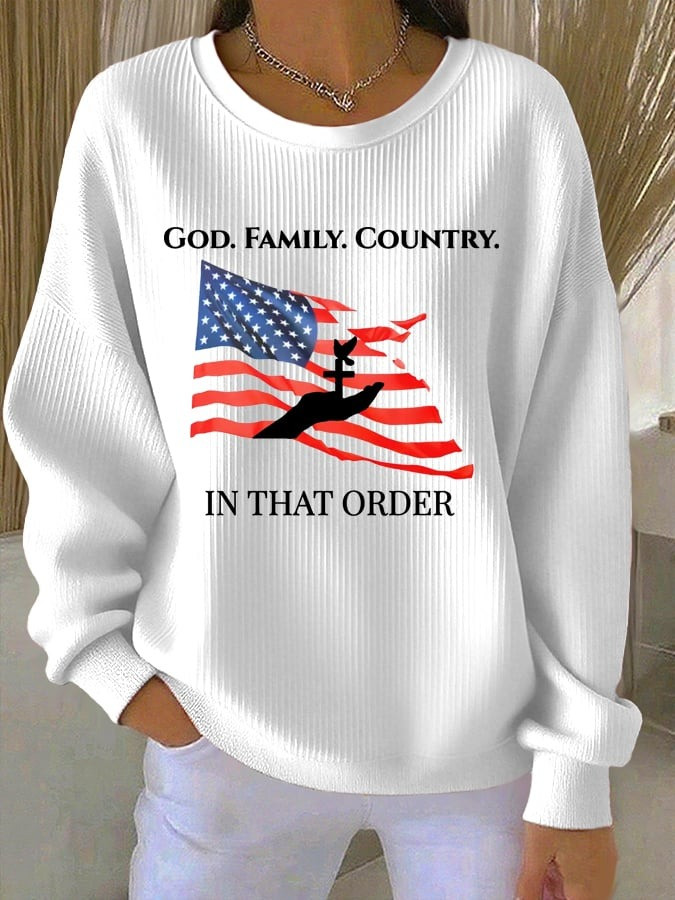 Red Charlie Kirk Memorial Merch Sweatshirt Women's God Family Country In That Order Apparel - Image 2