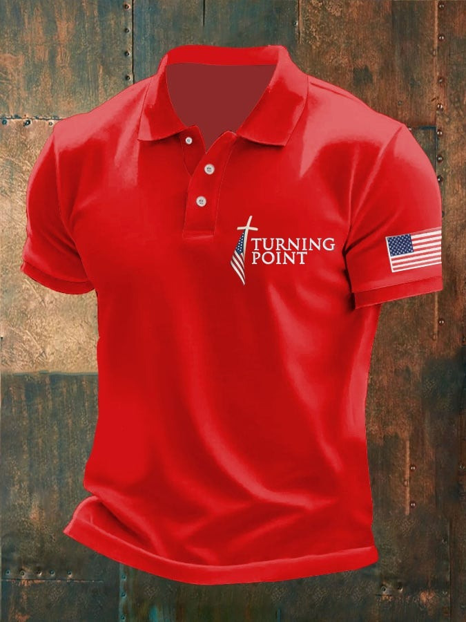 Red Charlie Kirk Men's Polo Shirt Turning Point USA Flag TPUSA Merch Oct 14 Memorial Apparel