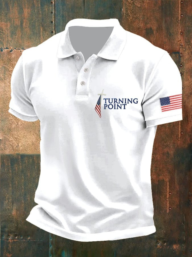 Red Charlie Kirk Men's Polo Shirt Turning Point USA Flag TPUSA Merch Oct 14 Memorial Apparel - Image 2