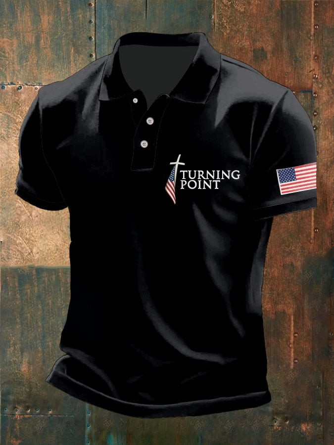 Red Charlie Kirk Men's Polo Shirt Turning Point USA Flag TPUSA Merch Oct 14 Memorial Apparel - Image 3