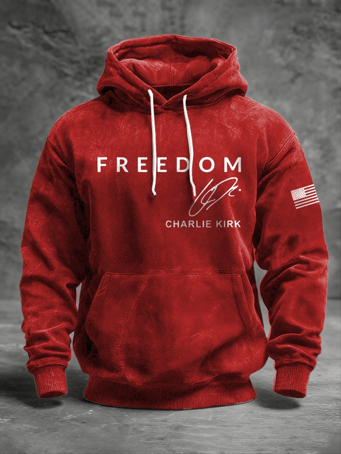 Red Charlie Kirk Washed Hoodie Signature RIP Charlie Kirk Legend Memorial Apparel - Image 2