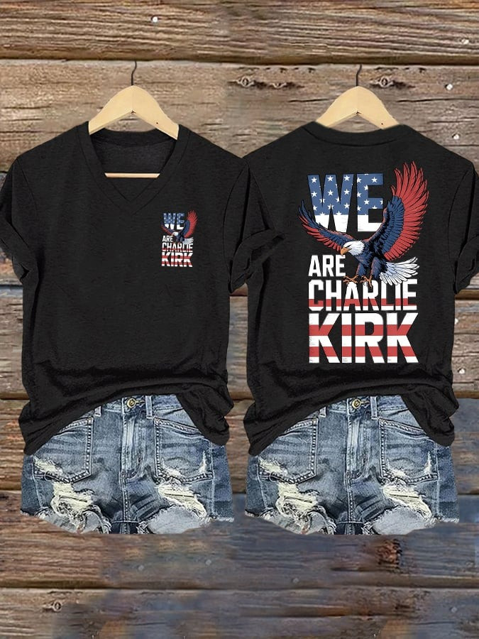 Red Eagle We Are Charlie Kirk V-Neck T-Shirt For Trump Supporters Conservative Clothing