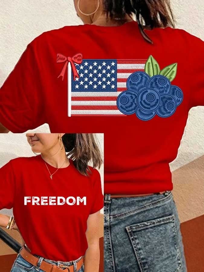 Red Freedom Charlie Kirk Day Merch T-Shirt Red White And Blueberries American Flag Clothing