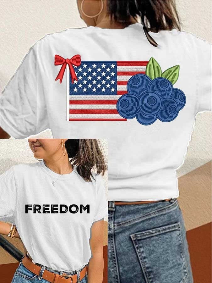 Red Freedom Charlie Kirk Day Merch T-Shirt Red White And Blueberries American Flag Clothing - Image 2