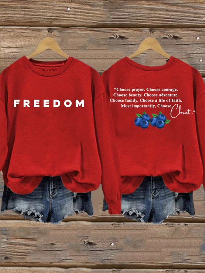 Red Freedom Charlie Kirk Memorial Merch Sweatshirt Choose Prayer Red White And Blueberries