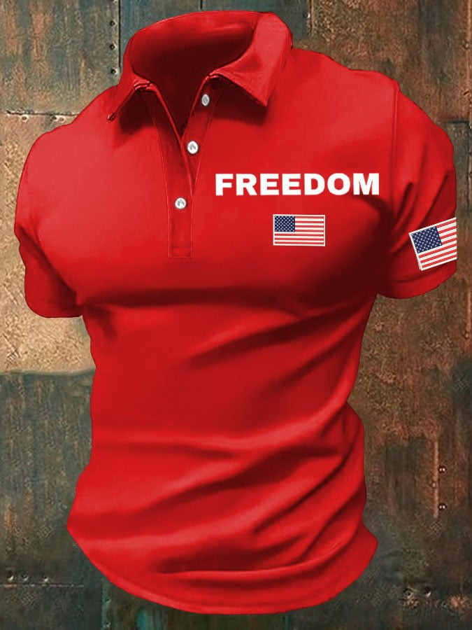 Red Freedom Charlie Kirk Men's Polo Shirt American Flag TPUSA Merch Golf Shirt Apparel - Image 3