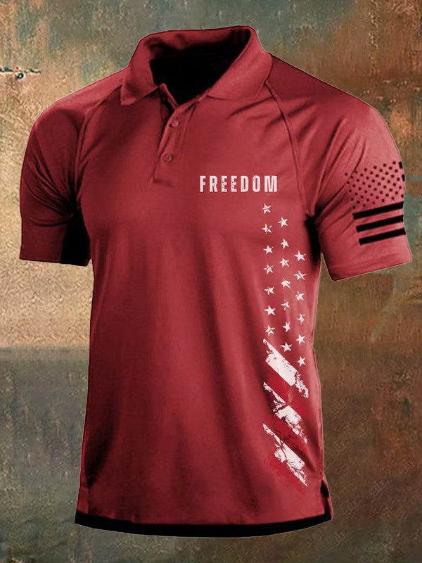 Red Freedom Charlie Kirk Men's Polo Shirt Signature RIP October 14 Charlie Kirk Day Apparel