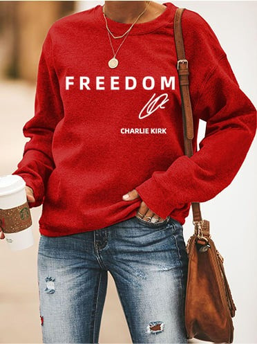 Red Freedom Charlie Kirk Merch Sweatshirt Signed Signature Turning Point USA Merch - Image 2