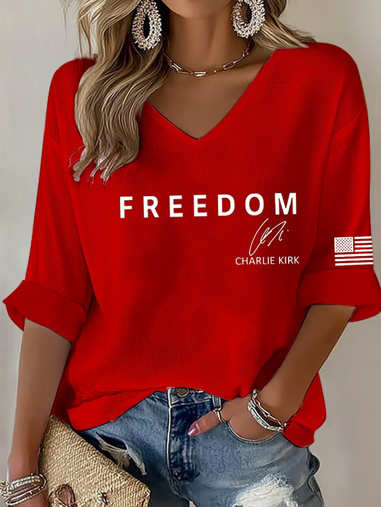 Red Freedom Charlie Kirk Signed Hoodie Women's Wear Red On October 14 Birthday Tribute - Image 4