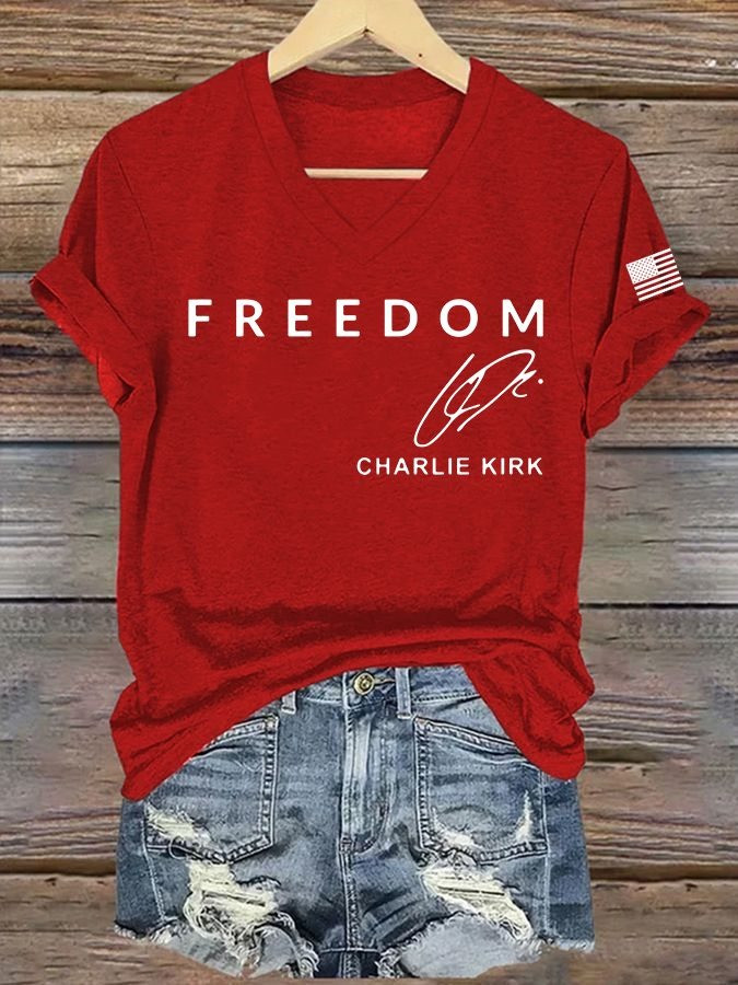 Red Freedom Charlie Kirk Signed Hoodie Women's Wear Red On October 14 Birthday Tribute - Image 5