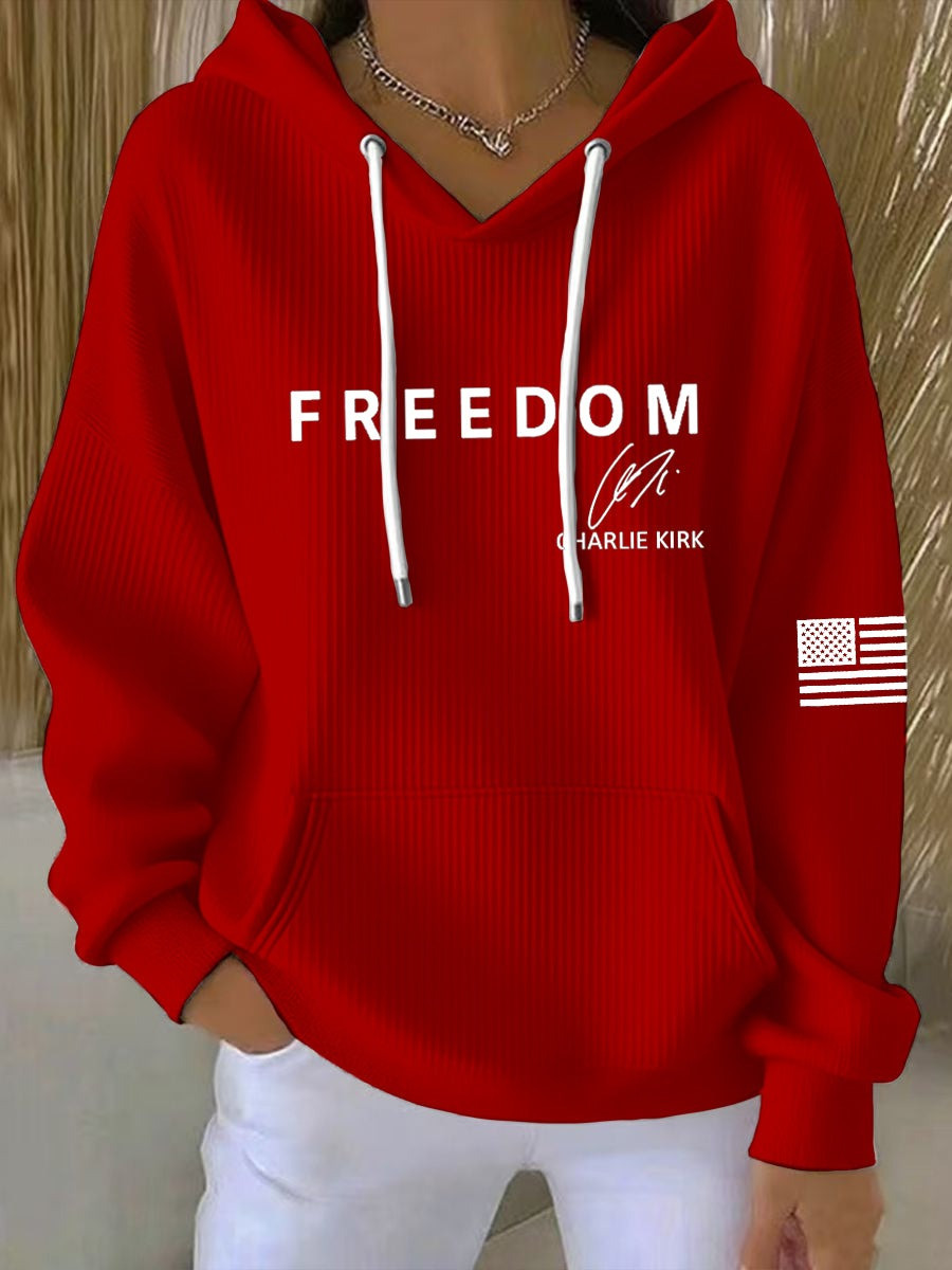 Red Freedom Charlie Kirk Signed Hoodie Women's Wear Red On October 14 Birthday Tribute