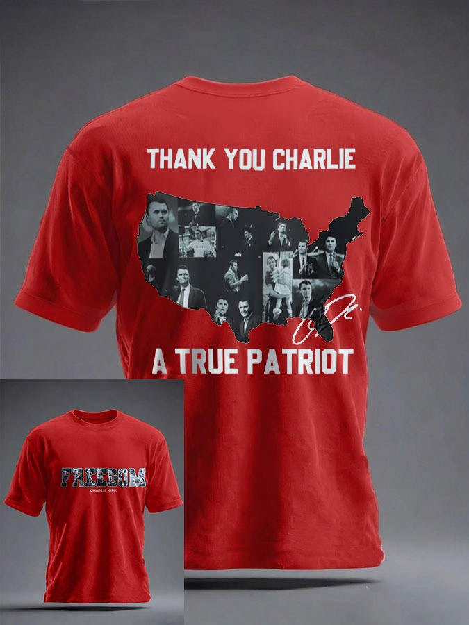 Red Freedom Charlie Kirk T-Shirt Thank You A True Patriot Legend TPUSA Inspired Gifts - Image 3