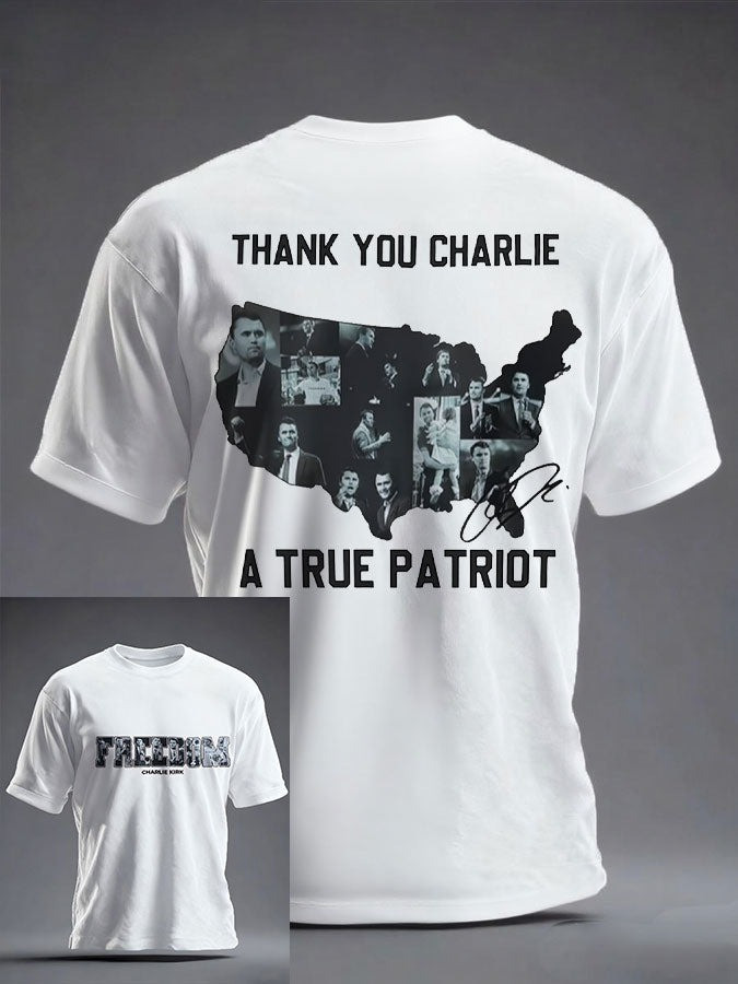 Red Freedom Charlie Kirk T-Shirt Thank You A True Patriot Legend TPUSA Inspired Gifts - Image 2