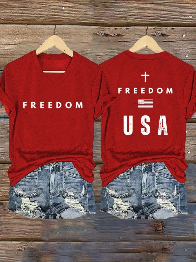 Red Freedom Charlie Kirk V-Neck Shirt Turning Point USA Wear Red On October 14 Day Apparel