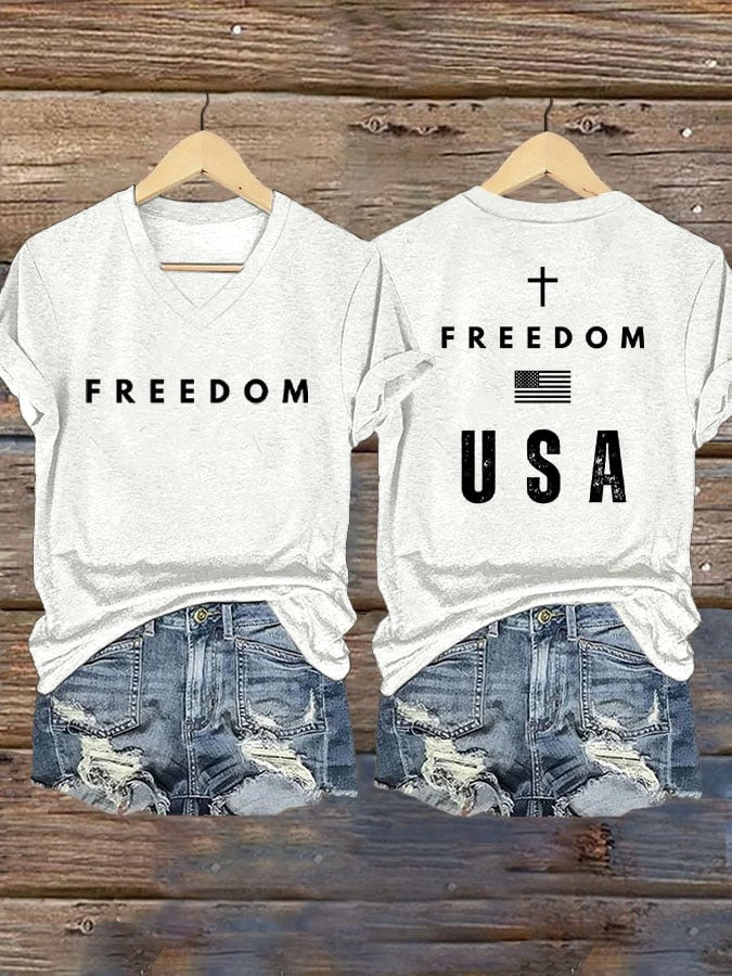 Red Freedom Charlie Kirk V-Neck Shirt Turning Point USA Wear Red On October 14 Day Apparel - Image 2