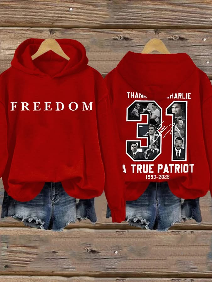 Red Freedom Charlie Kirk V-Neck T-Shirt Thank You 31 A True Patriot For Supporters Apparel - Image 3