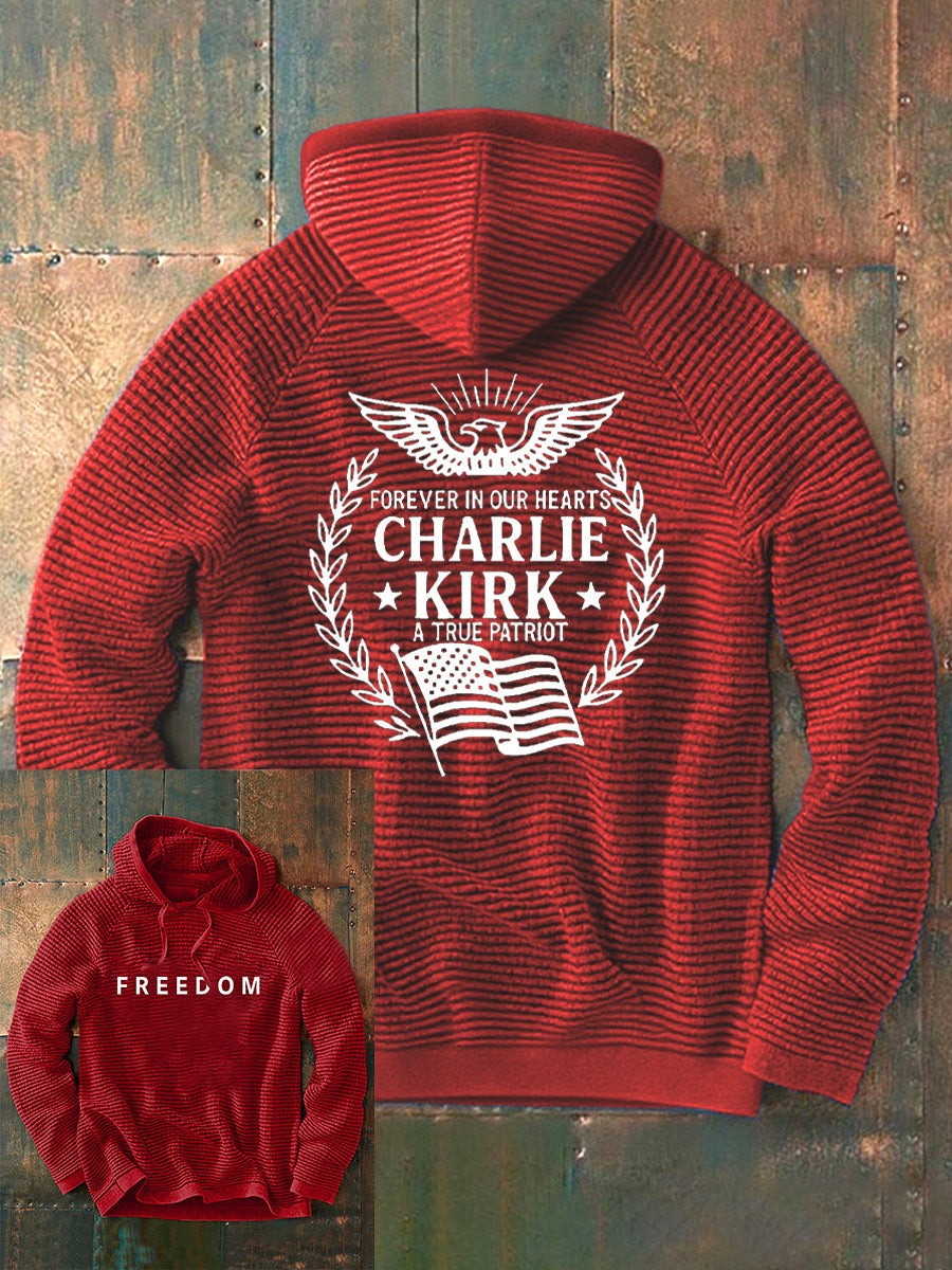 Red Freedom Charlie Kirk Waffle Hoodie Forever In Our Heart A True Patriot Memorial Clothing - Image 3