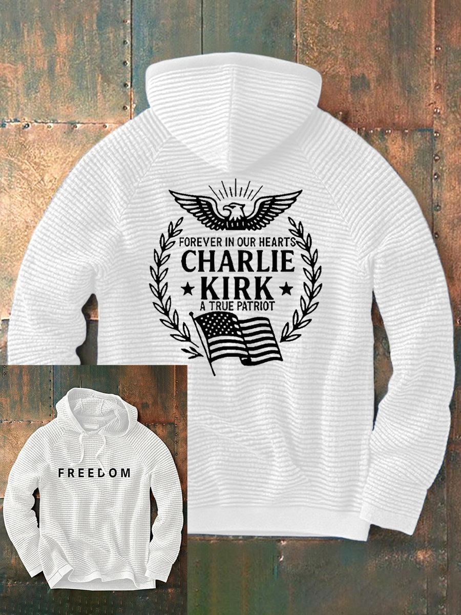 Red Freedom Charlie Kirk Waffle Hoodie Forever In Our Heart A True Patriot Memorial Clothing
