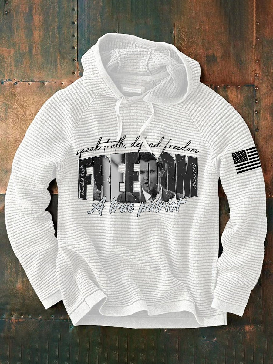 Red Freedom Charlie Kirk Waffle Hoodie Speak Truth Defend Freedom A True Patriot Clothes