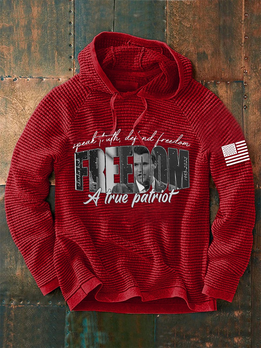 Red Freedom Charlie Kirk Waffle Hoodie Speak Truth Defend Freedom A True Patriot Clothes - Image 2