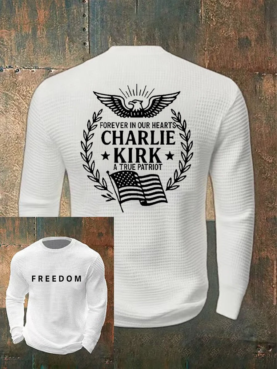 Red Freedom Charlie Kirk Waffle Long Sleeve Shirt Forever In Our Heart Memorial Clothing - Image 2