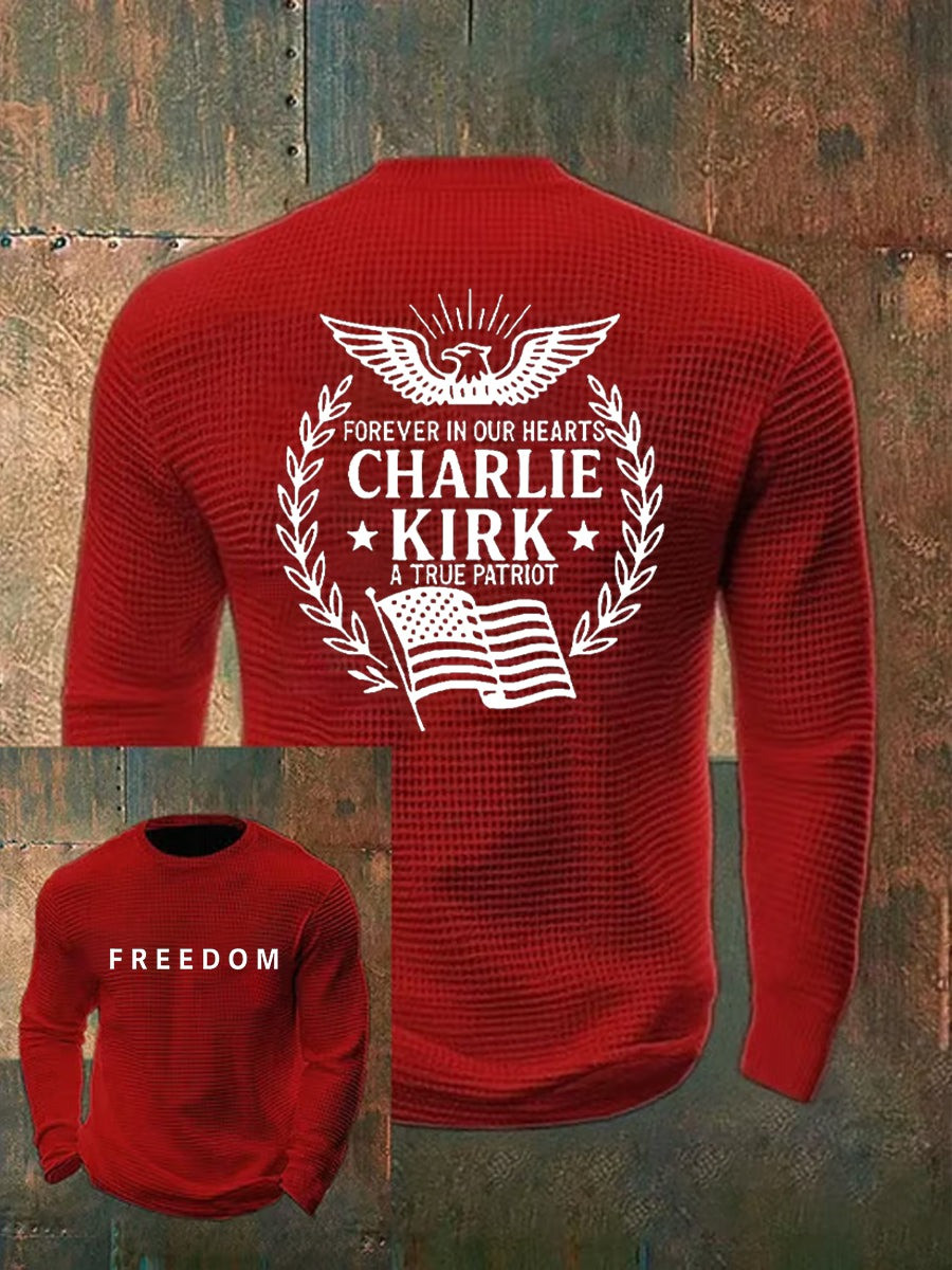 Red Freedom Charlie Kirk Waffle Long Sleeve Shirt Forever In Our Heart Memorial Clothing - Image 3
