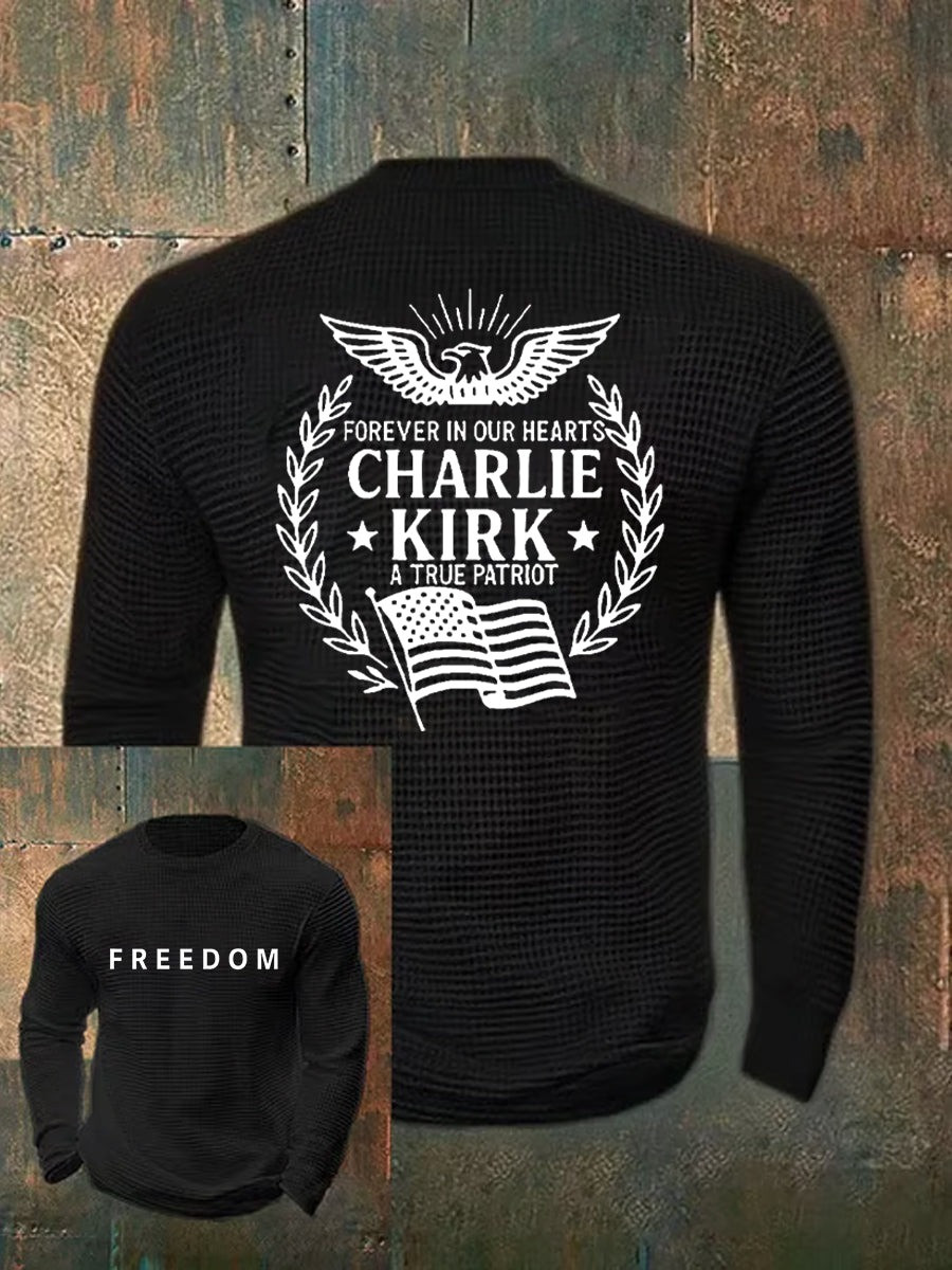 Red Freedom Charlie Kirk Waffle Long Sleeve Shirt Forever In Our Heart Memorial Clothing