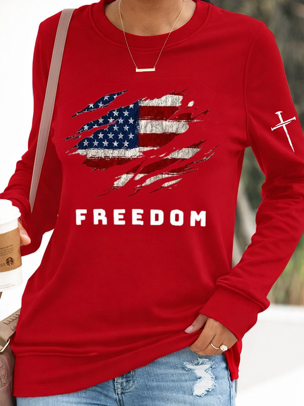 Red Freedom RIP Charlie Kirk Sweatshirt Women's American Flag Faith Memorial Merch Clothing - Image 2