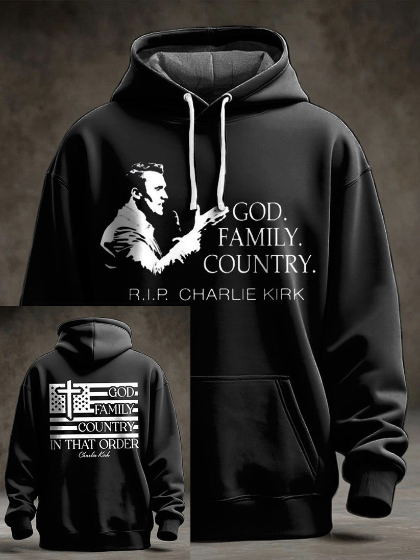 Red RIP Charlie Kirk Memorial Merch Hoodie God Family Country In That Order Wear Red Day