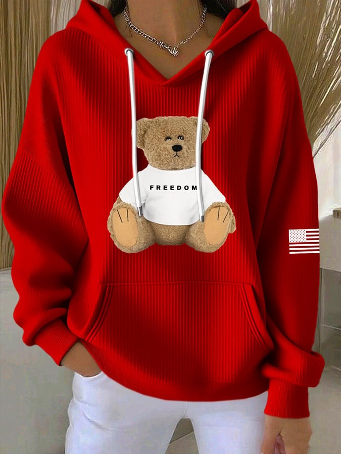 Red Teddy Bear Charlie Kirk White Freedom Hoodie Wear Red On October 14 Birthday Tribute