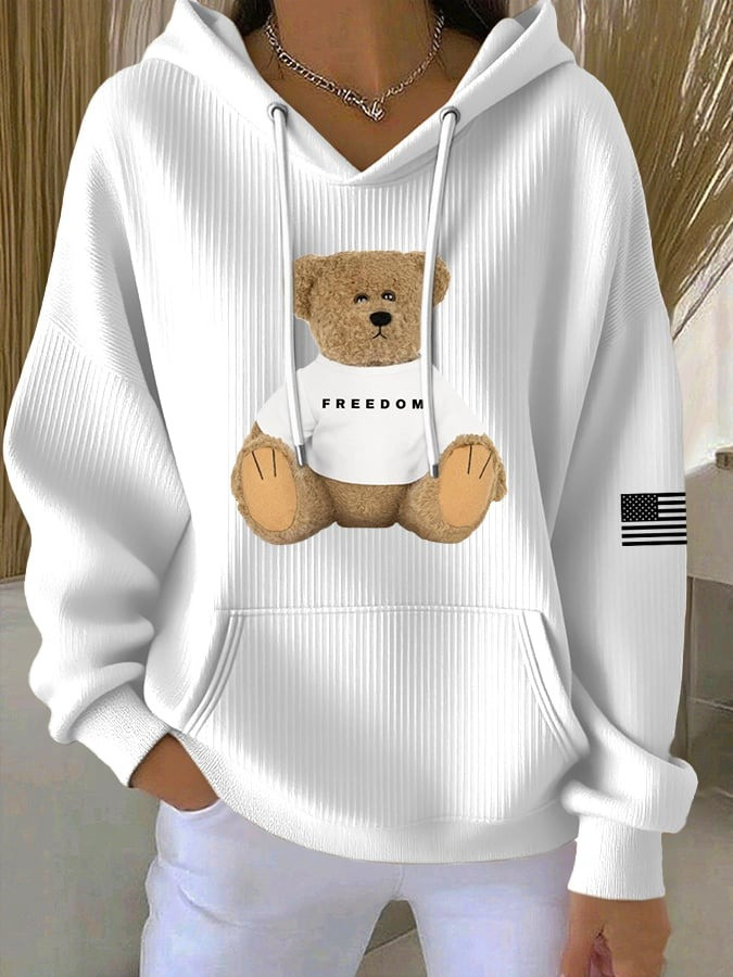 Red Teddy Bear Charlie Kirk White Freedom Hoodie Wear Red On October 14 Birthday Tribute - Image 2