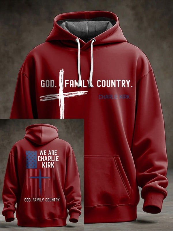 Red We Are Charlie Kirk Hoodie God Family Country Remembrance Day Clothing Supporters Gifts - Image 2
