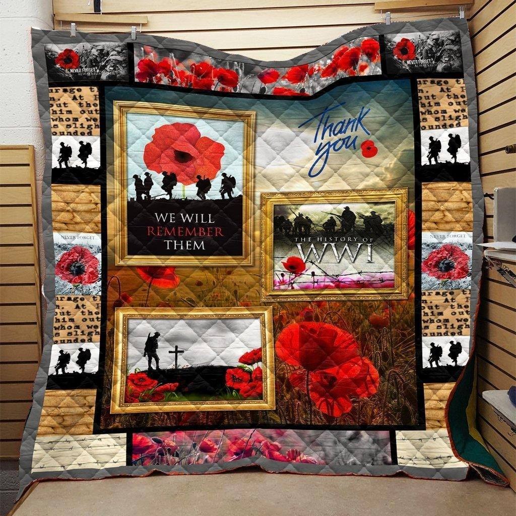 Remembrance Day Poppy Quilt Blanket Veteran Memorial Throw Blanket Military Tribute Gift
