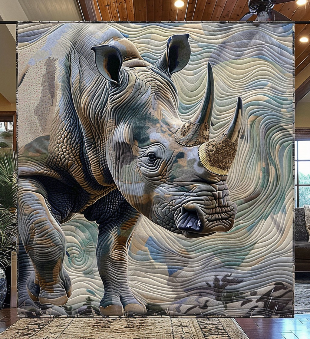 Rhinoceros Savannah Sentinel Quilted Blanket Best Throw Blanket Rhino Themed Gifts