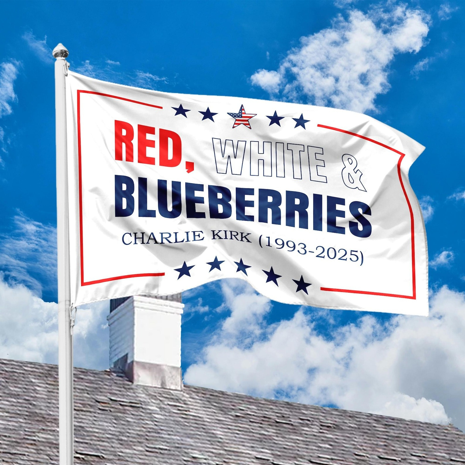 RIP Charlie Kirk Red White And Blueberries Flag Turning Point USA TPUSA Merch Banner Decor