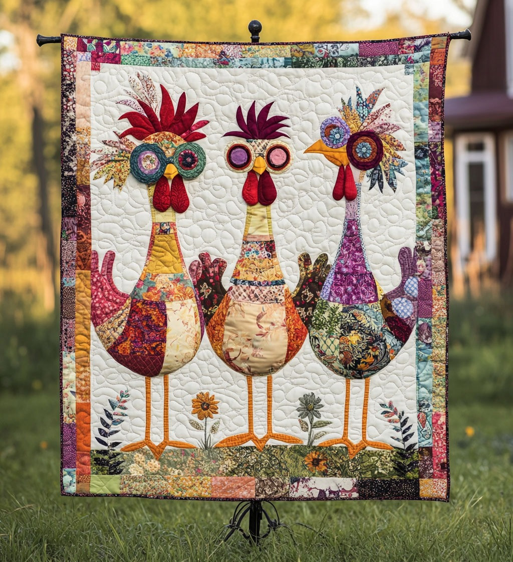 Rooster Garden Charm Quilted Blanket Whimsical Floral Throw Blanket Gifts For Chicken Lovers