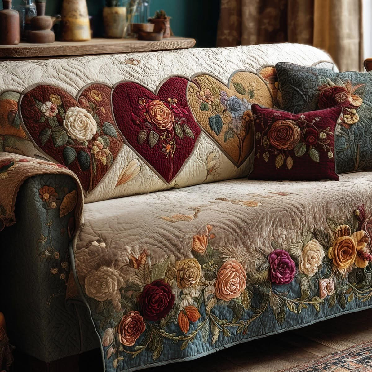 Rose Heart Quilted Sofa Cover Best Sofa Covers Valentine's Day Home Decor For Flower Lovers