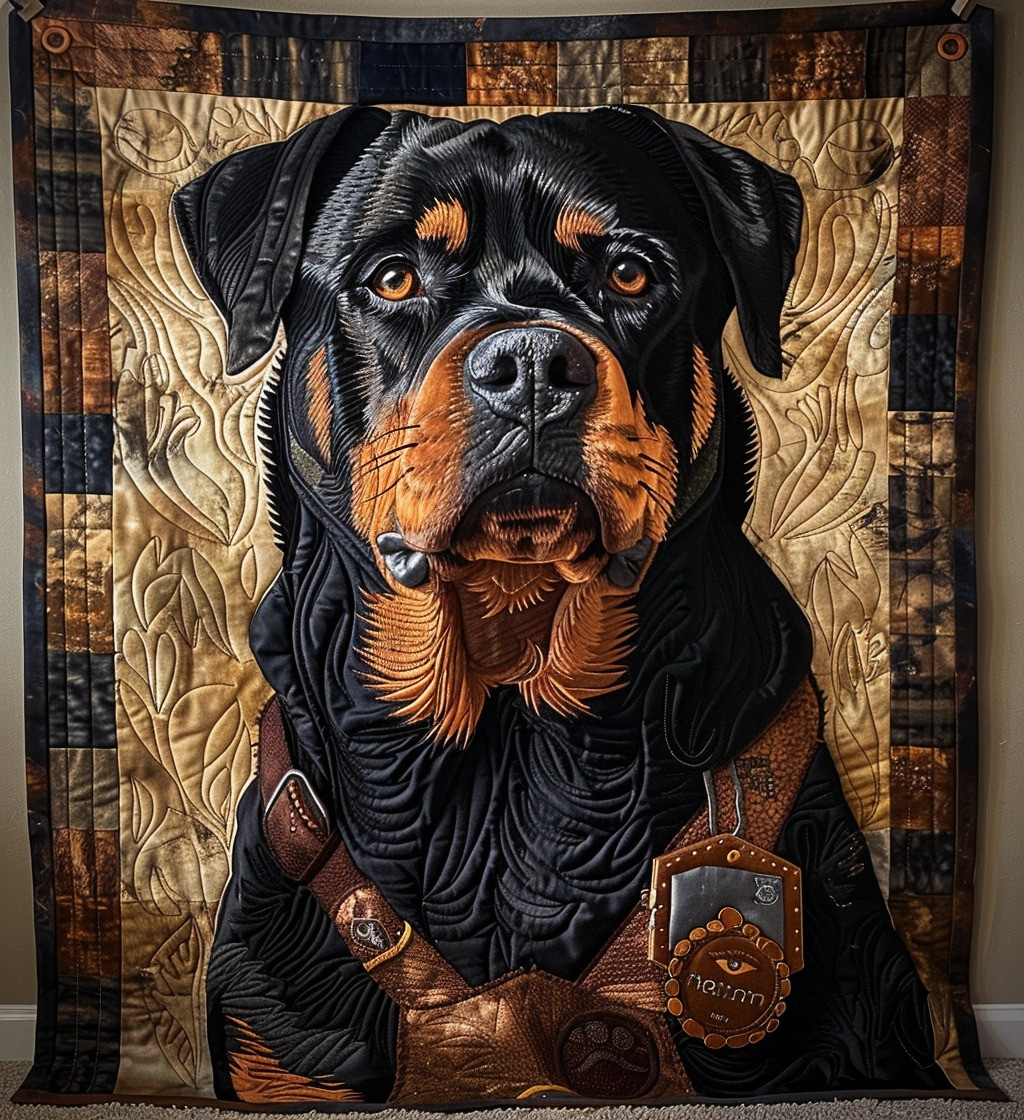 Rottweiler Quilted Blanket Cool Dog Portrait Throw Blanket Rottweiler Themed Gifts