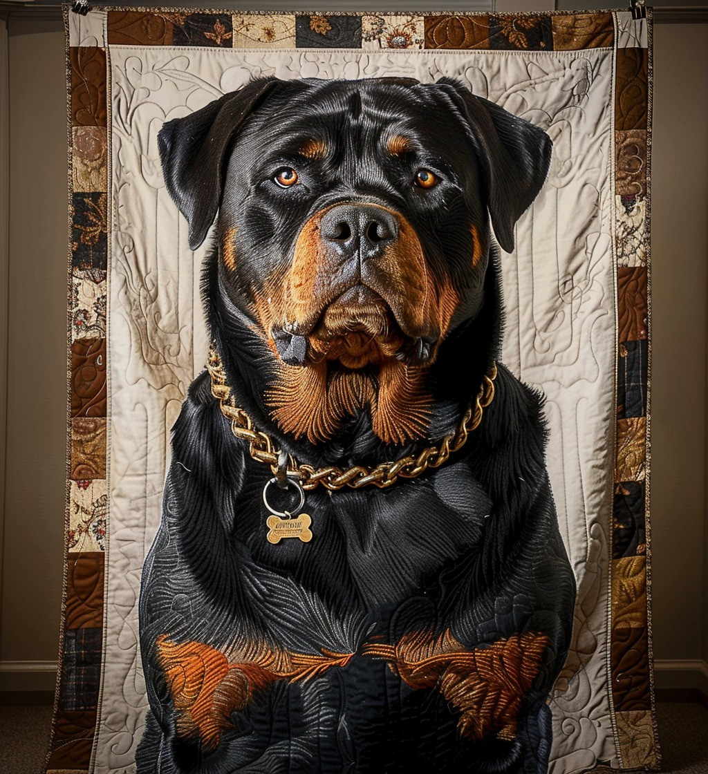 Rottweiler Regal Guardian Quilted Blanket Dog Portrait Throw Blanket Gifts For Rottweiler Owner